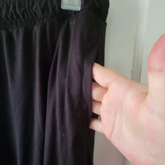 Large DKNY black knit elastic waist lounge pants with pockets - Picture 3 of 4